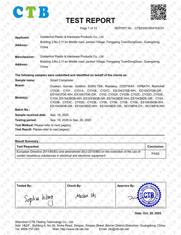EU RoHS — Restriction of Hazardous Substances (Certificate) — CTB25091904703C01