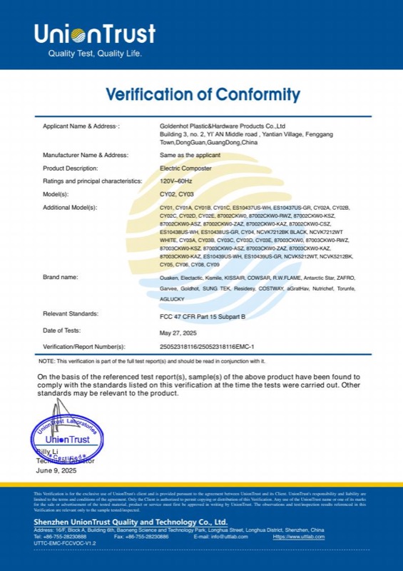 US FCC — Verification of Conformity — 25052318116