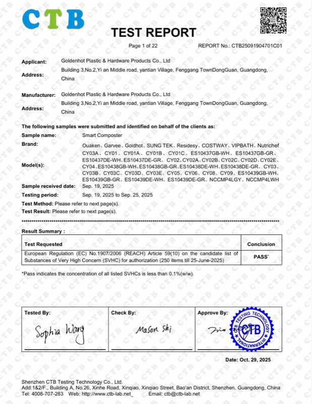 EU REACH SVHC — 250-Substance Screening — CTB25091904701C01